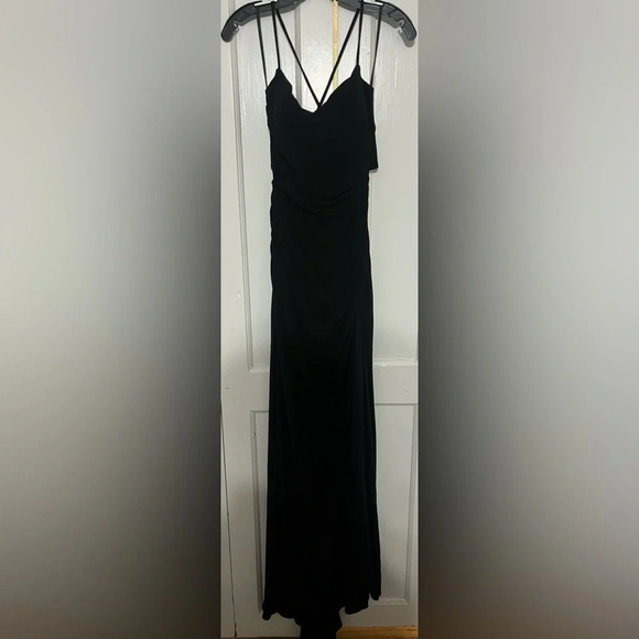 La Femme Spaghetti Strap Jersey Gown in Black - Picture 4 of 6